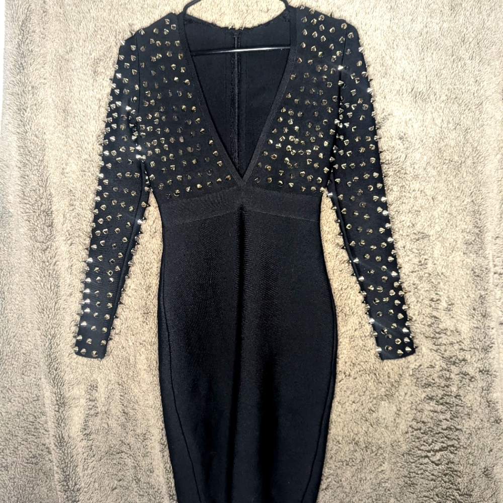 AliExpress bandage spiked low cut bodycon dress